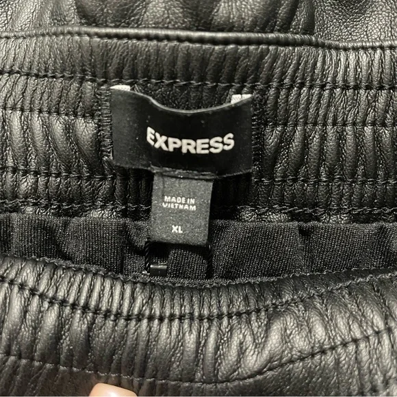 Express Faux Leather Mini Skater Skirt – Drawstring Waist, Side Pockets - Picture 4 of 9